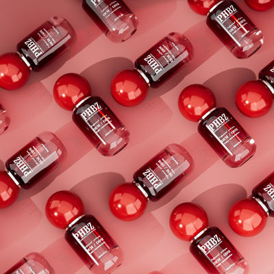 30ml / 1oz κενό κόκκινο κλίση γυαλί καλλυντικό ορό μπουκάλι με στρογγυλό καπάκι μπάλα, προσαρμοσμένο χρώμα OEM ODM συσκευασία περιποίησης δερματικής περίθαλψης για λοσιόν αιθέρια έλαια