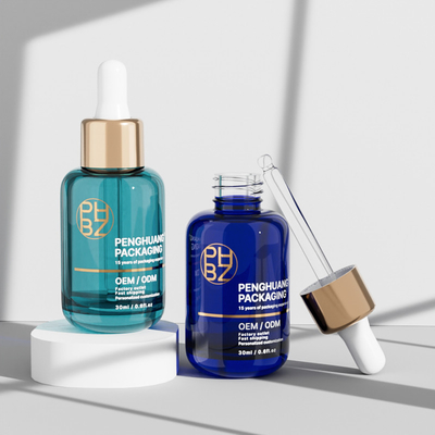 30 ml στρογγυλά γυάλινα μπουκάλια σταγονιδίου ορού για την περιποίηση των μαλλιών αιθέρια έλαια