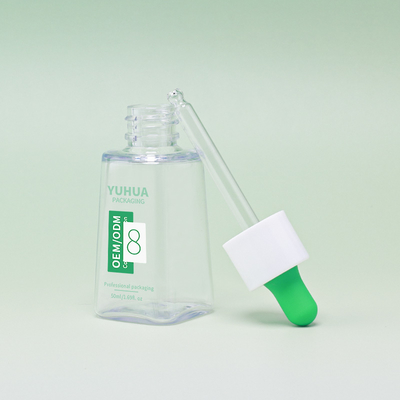 Προσαρμοσμένο λογότυπο 50ml PET τετραγωνικό μπουκάλι σταγονιδιακού ορού με καπάκι από καουτσούκ