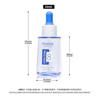 Προσαρμοσμένο λογότυπο 50ml PET τετραγωνικό μπουκάλι σταγονιδιακού ορού με καπάκι από καουτσούκ