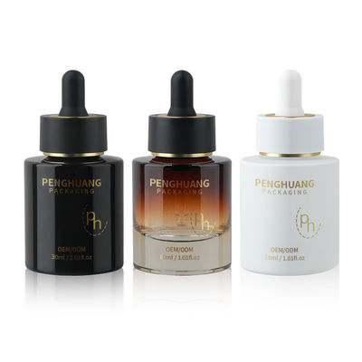 Στρογγυλό γυάλινο μπουκάλι σταγονίδια με προσαρμοσμένο λογότυπο σύμφωνα με τις απαιτήσεις του πελάτη