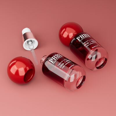 30ml / 1oz κενό κόκκινο κλίση γυαλί καλλυντικό ορό μπουκάλι με στρογγυλό καπάκι μπάλα, προσαρμοσμένο χρώμα OEM ODM συσκευασία περιποίησης δερματικής περίθαλψης για λοσιόν αιθέρια έλαια