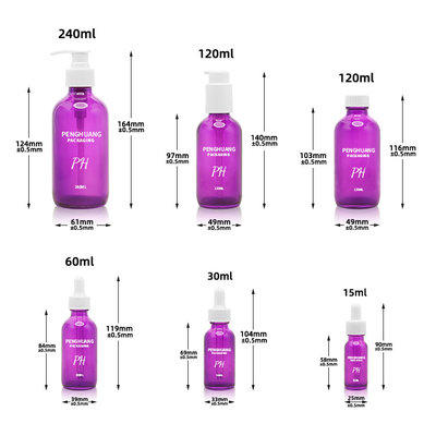 60ml τα πορφυρά μπουκάλια 2oz γυαλιού της Βοστώνης τρίβουν Dropper ορών φροντίδας δέρματος ουσιαστικού πετρελαίου το μπουκάλι