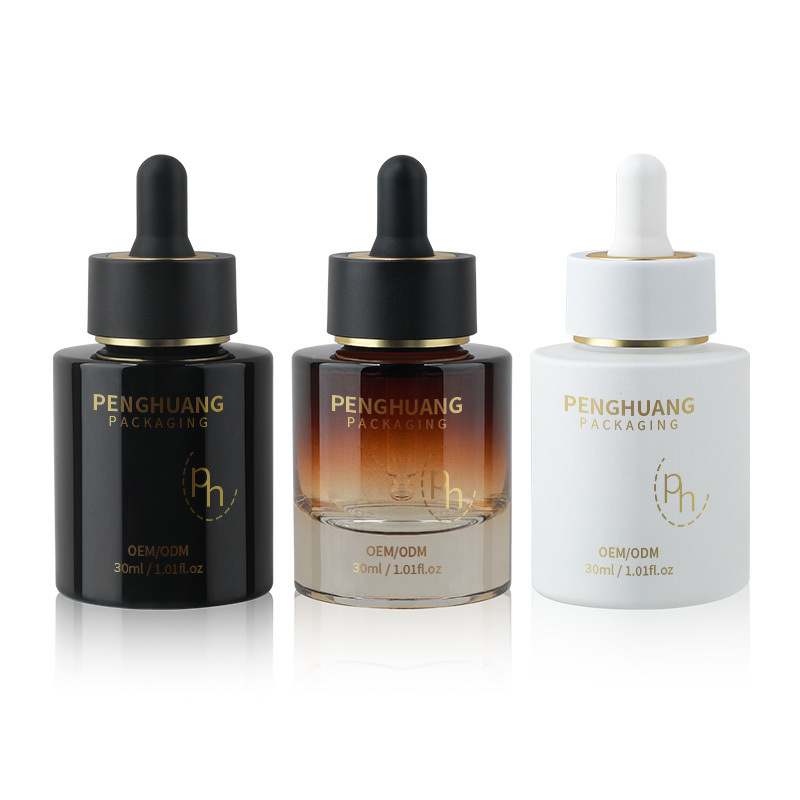 Στρογγυλό γυάλινο μπουκάλι σταγονίδια με προσαρμοσμένο λογότυπο σύμφωνα με τις απαιτήσεις του πελάτη