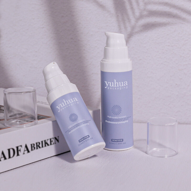 Ανακυκλώσιμο πλαστικό μπουκάλι λοσιόν με αντλία χωρίς αέρα και καπάκι με βίδα για συσκευασία με τον τόνο ορού καλλυντικών και εκτύπωση προσαρμοσμένου λογότυπου