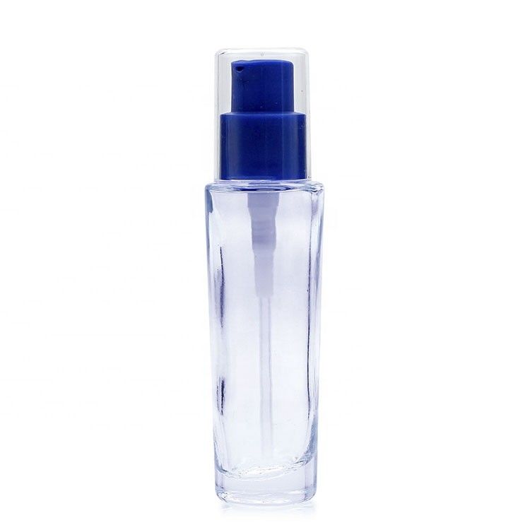 Empty 33ml Liquid Foundation Bottles Cosmetic Glass Bottle Bule Pump Cap