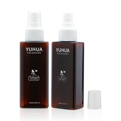 Εργοστασίων τιμών wholsale 100ml το πλαστικό μπουκαλιών τετραγωνικό σχέδιο χρώματος μορφής ηλέκτρινο με το άσπρο χρώμα αντλιών ψεκασμού