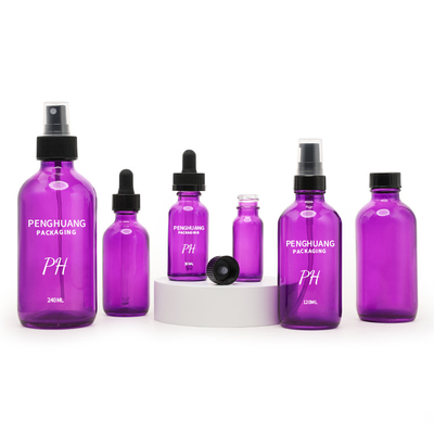 60ml τα πορφυρά μπουκάλια 2oz γυαλιού της Βοστώνης τρίβουν Dropper ορών φροντίδας δέρματος ουσιαστικού πετρελαίου το μπουκάλι