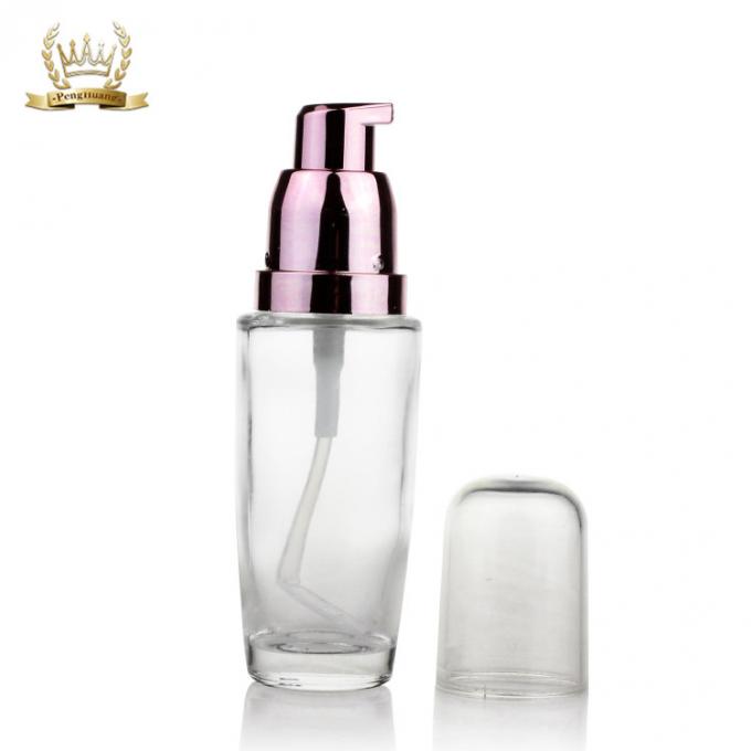 Παγωμένα καλλυντικά 30ml Makeup γυαλιού μπουκάλια ιδρύματος μπουκαλιών με τη ροδαλή χρυσή αντλία