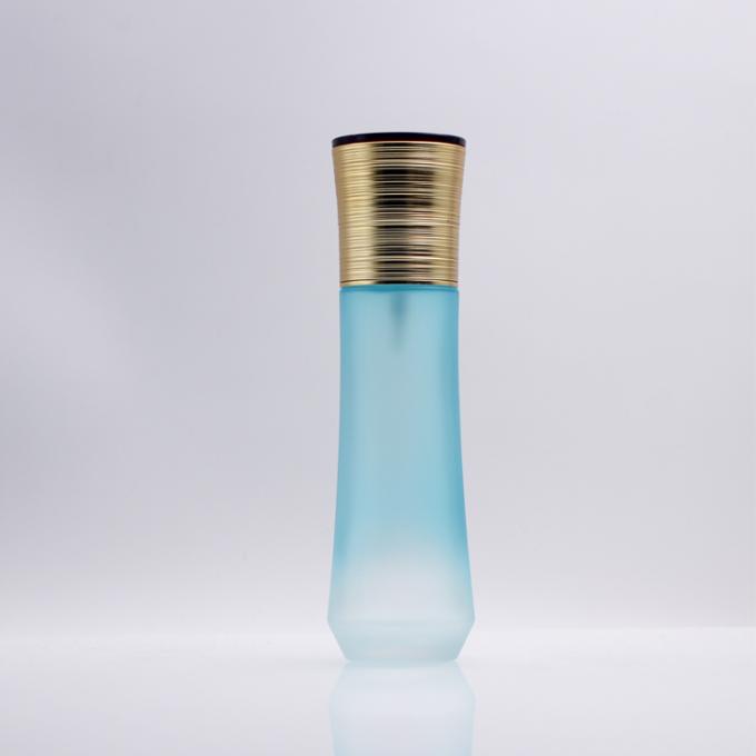 Ζωγραφική των μπλε κενών καλλυντικών μπουκαλιών γυαλιού λοσιόν 100ml αντλιών με το χρυσό χονδρικό εμπόριο ΚΑΠ για τη φροντίδα δέρματος