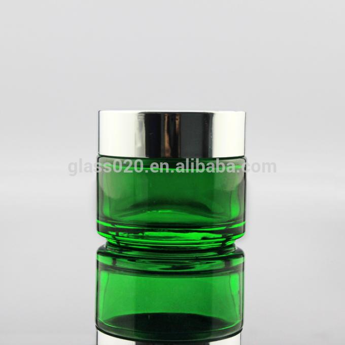 Χονδρικό 5 10 15 20 30 50 100g κενό πράσινο βάζο κρέμας γυαλιού καλλυντικό με το ασημένιο καπάκι