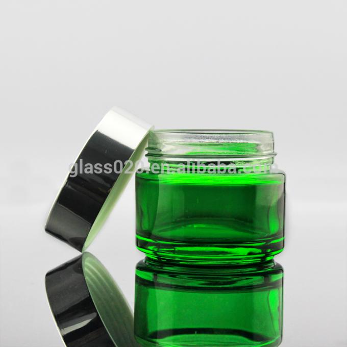 Χονδρικό 5 10 15 20 30 50 100g κενό πράσινο βάζο κρέμας γυαλιού καλλυντικό με το ασημένιο καπάκι
