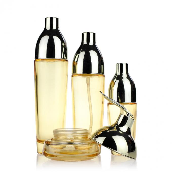 Τα μπουκάλια λοσιόν γυαλιού πολυτέλειας θέτουν στα προσαρμοσμένα βάζα κρέμας γυαλιού το φανταχτερό καλλυντικό σύνολο εμπορευματοκιβωτίων συσκευασίας
